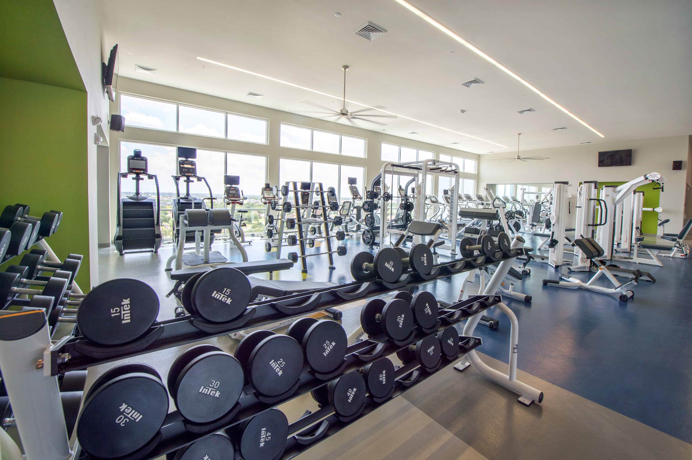 Free weights in college fitness center