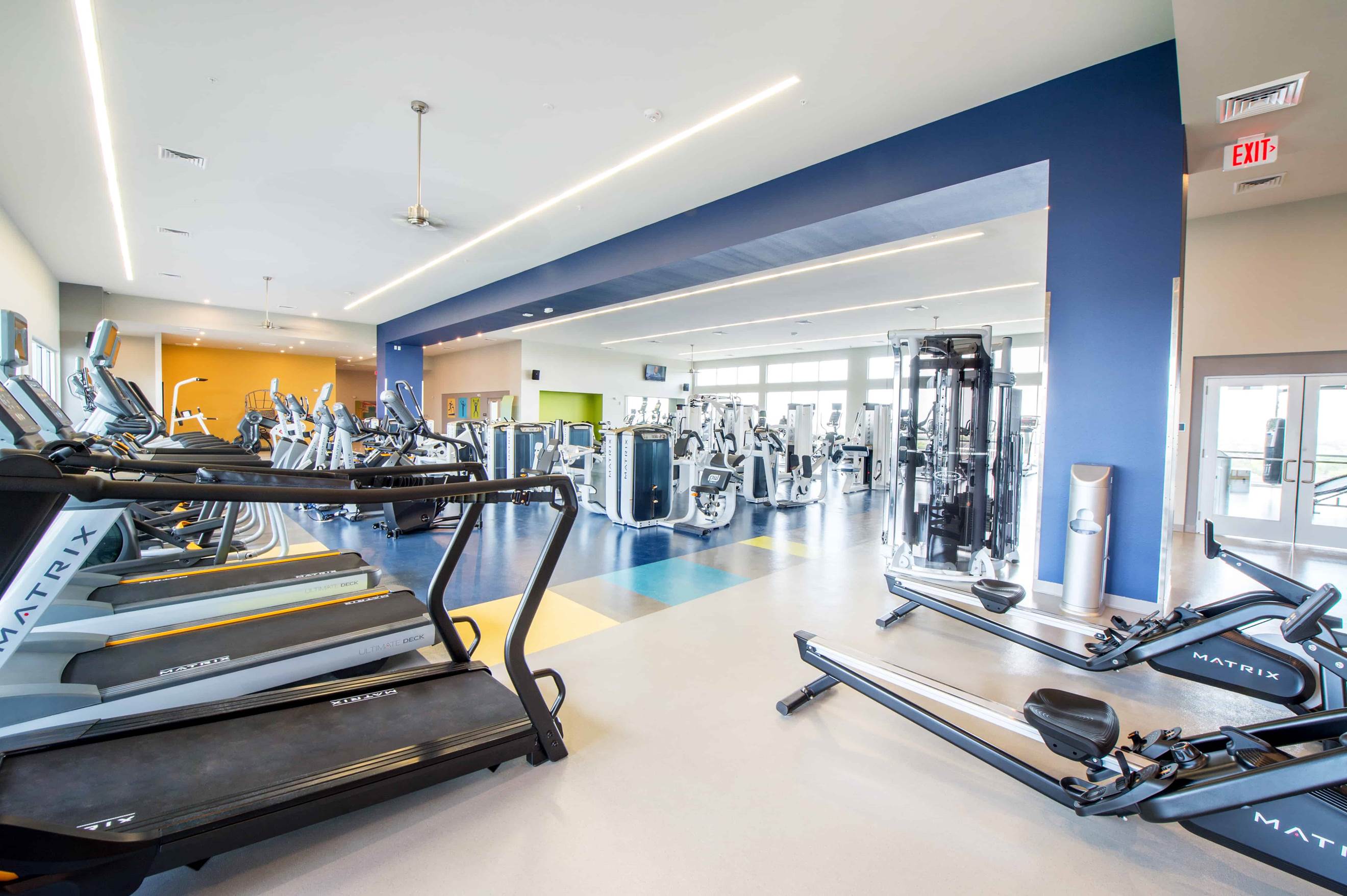 Treadmills and rowers installed ina college gym