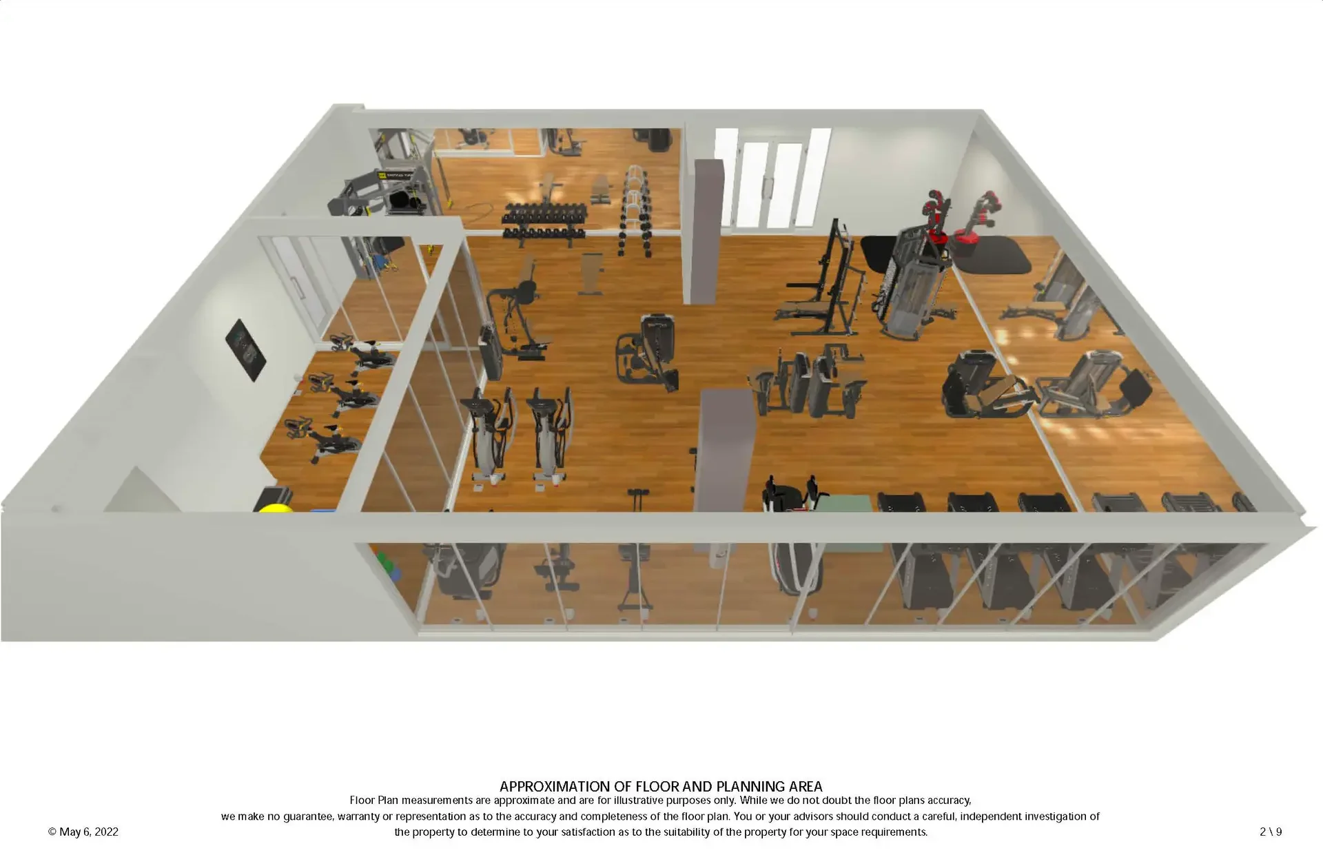 Fit Supply layout drawing sheet for an apartment fitness center and studio room, showing equipment to scale