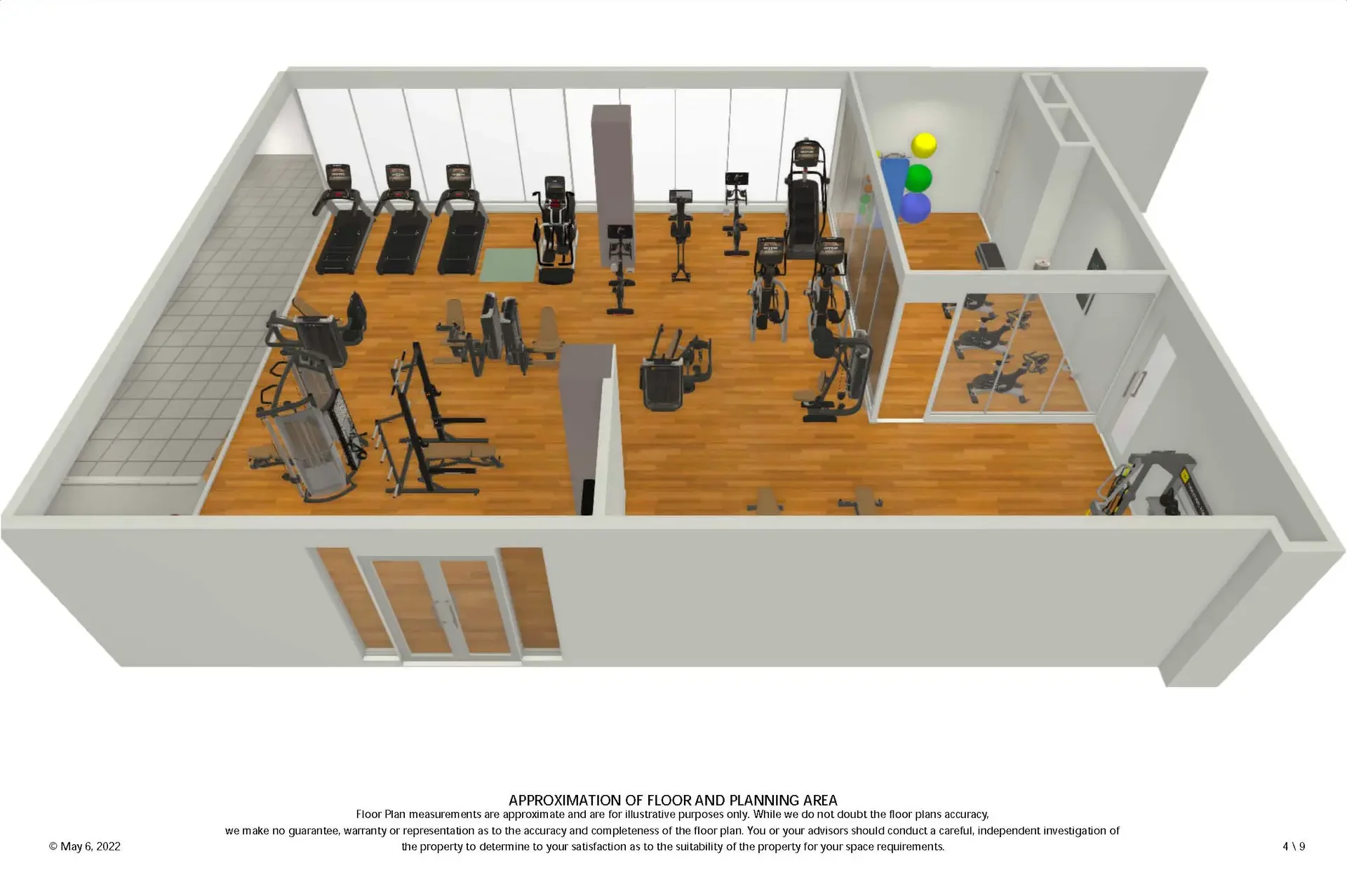 Fit Supply layout drawing sheet for an apartment fitness center and studio room, showing equipment to scale
