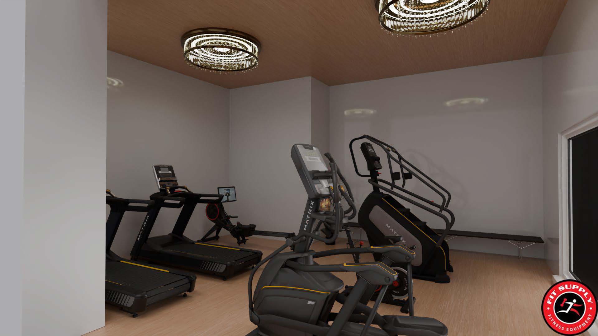 3D virtual design showing how a completed commercial gym will look after equipment installation