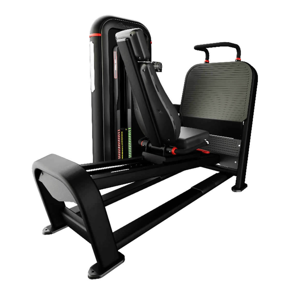 Black Nautilus Inspiration selectorized leg press machine with an integrated calf raise