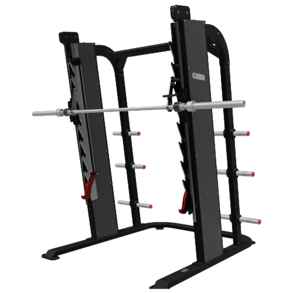 Black Nautilus Leverage Smith machine with a counterbalanced Olympic bar