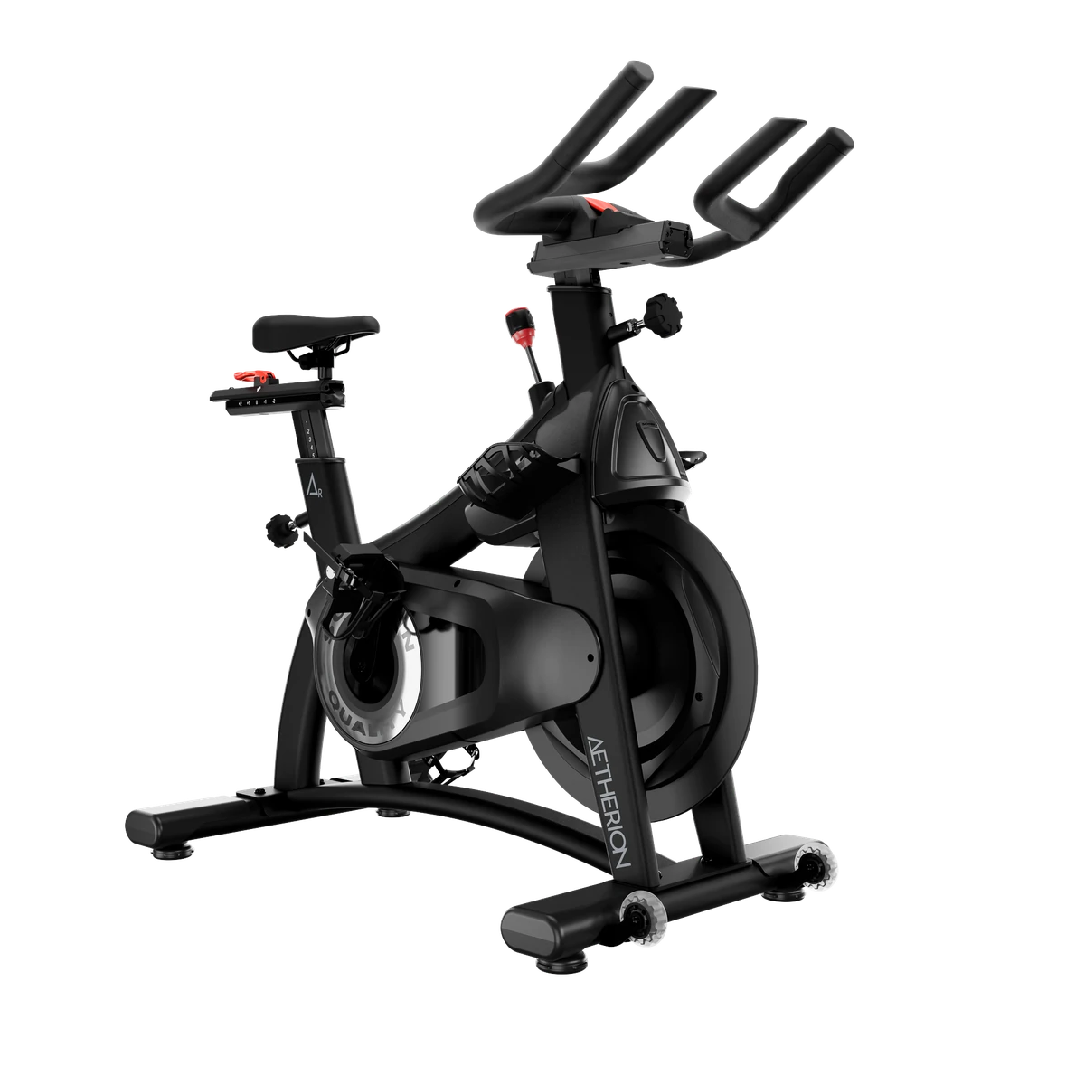 Black Schwinn Aetherion indoor cycling bike with multi-position handlebars