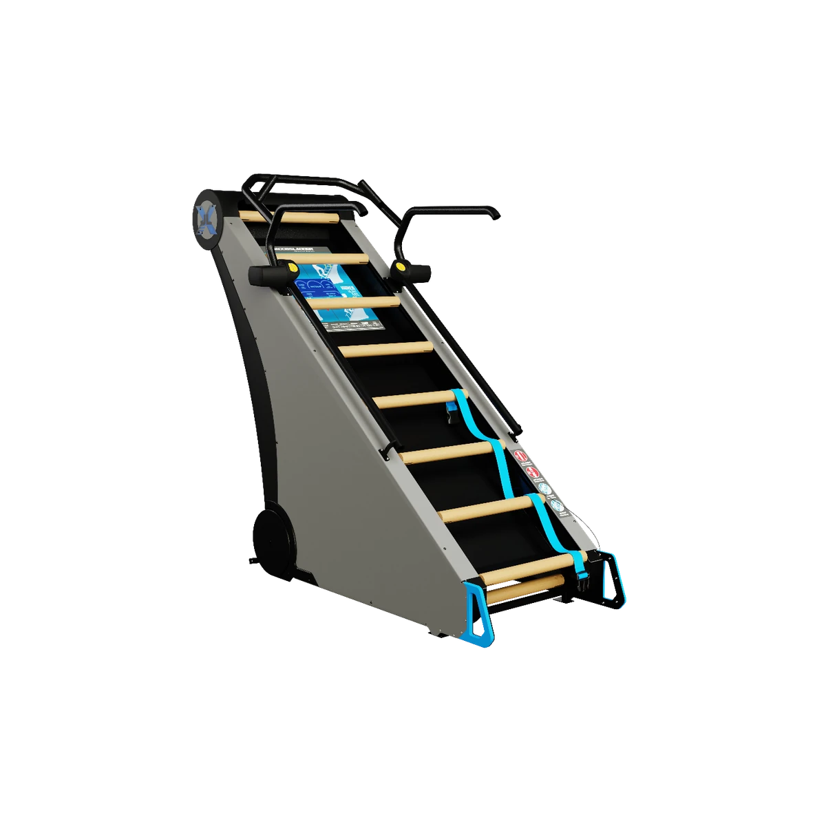 Black Jacobs Ladder X self-powered climbing machine with wood rungs and a digital display