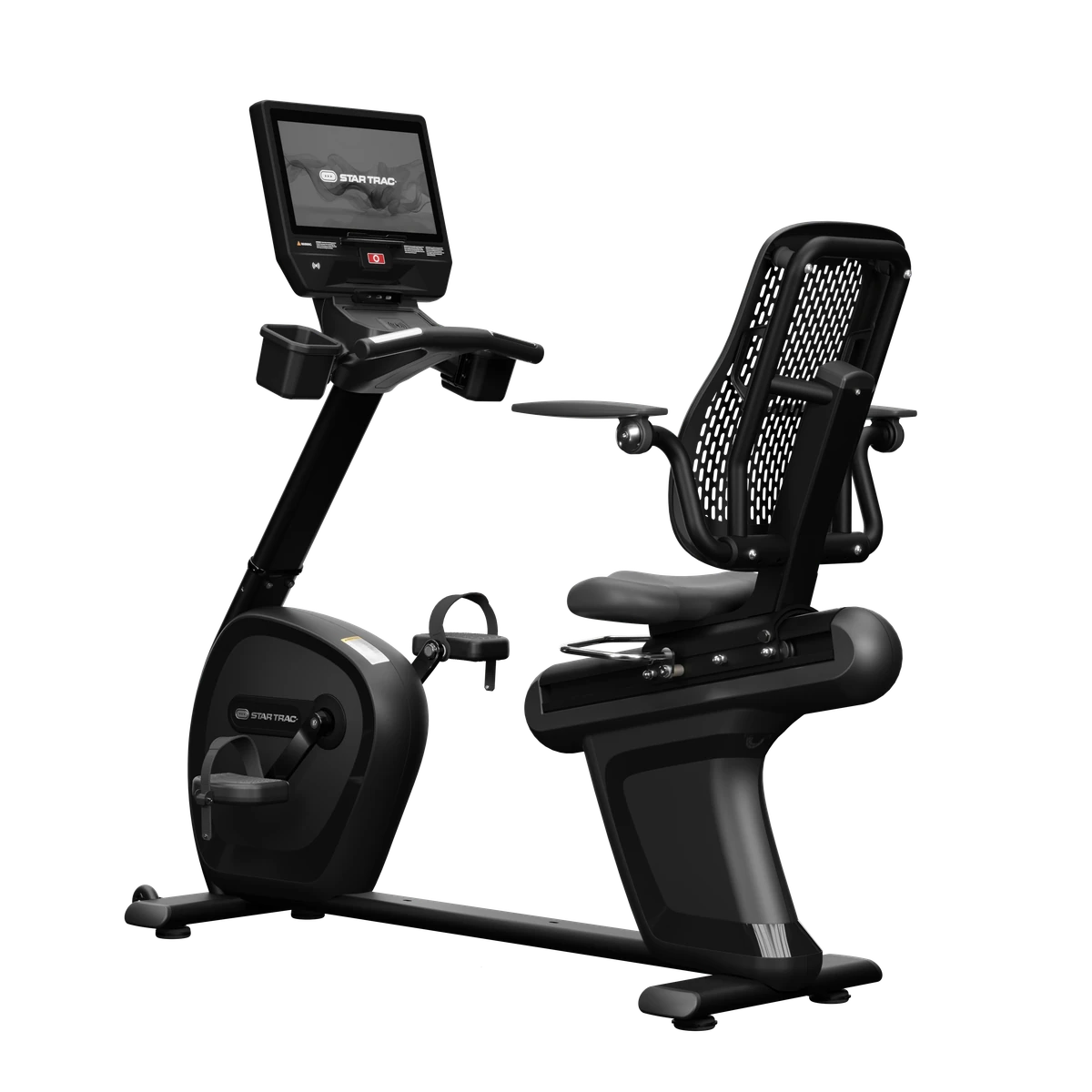 Black Star Trac 8 Series recumbent bike with a contoured backrest and touchscreen console