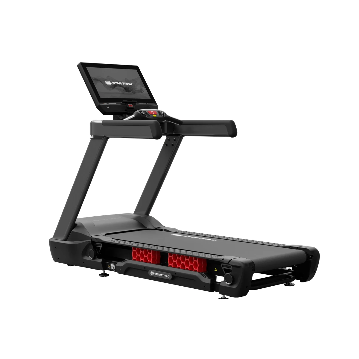 Black Star Trac FreeRunner 10TRx treadmill with a touchscreen console and a hexagonal cushioned deck