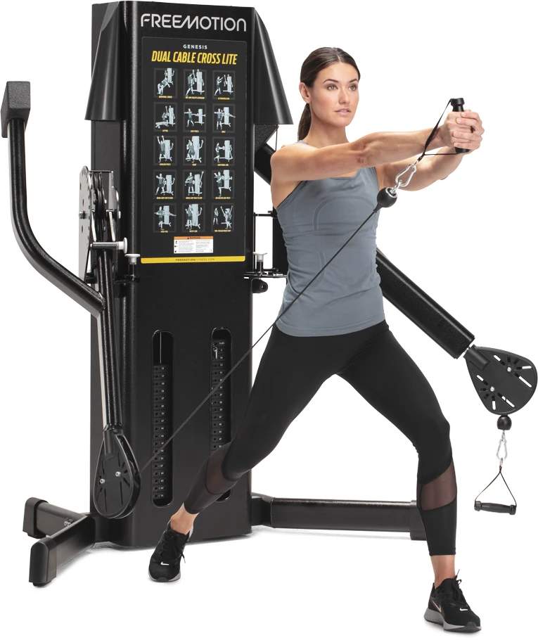 Black FreeMotion GENESIS Dual Cable Cross Lite functional trainer, a compact single-tower cable machine