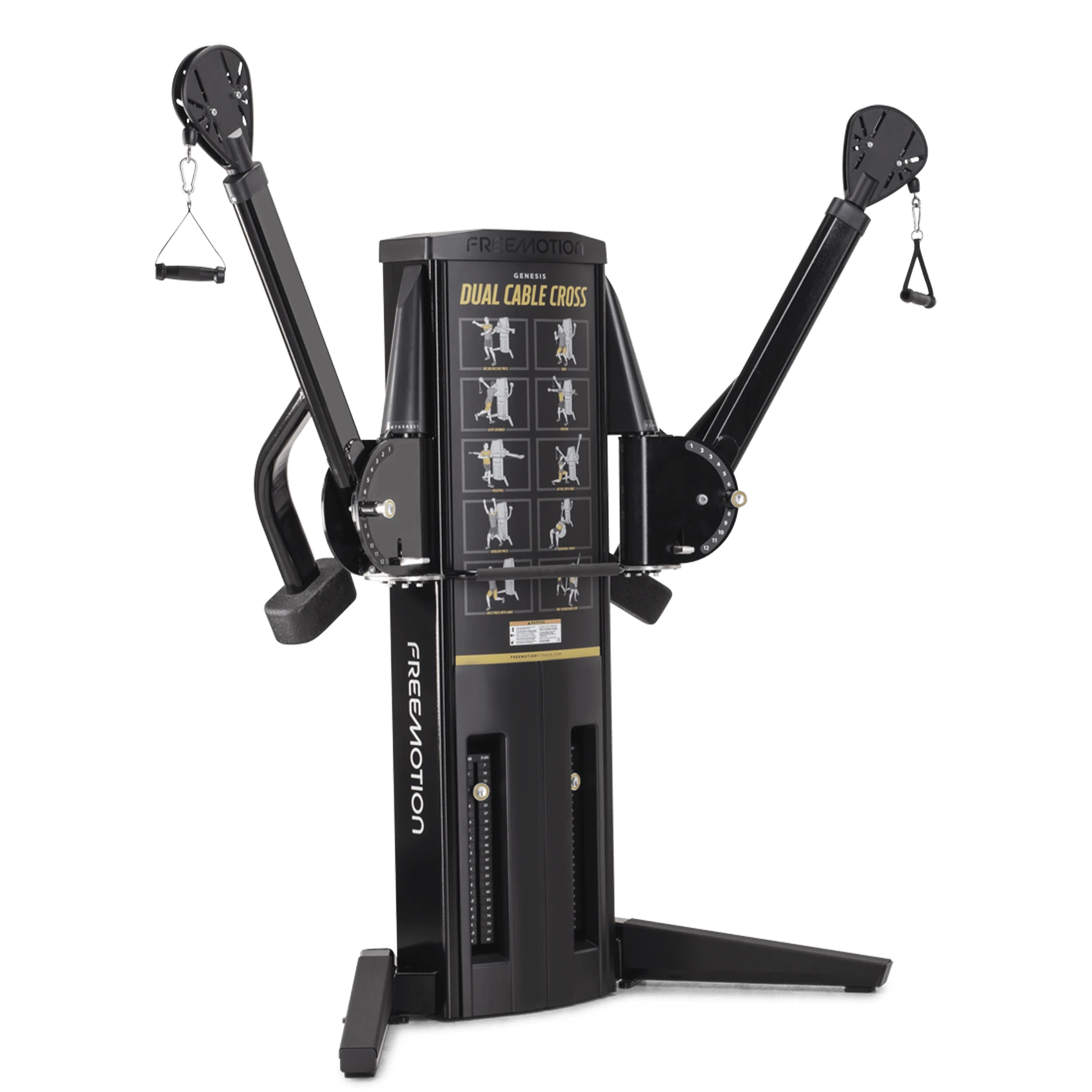 Black FreeMotion GENESIS Dual Cable Cross functional trainer with two adjustable cable towers and exercise placards