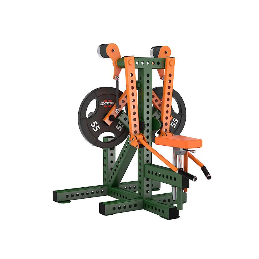A GYM80 80Athletics Bent Over Lateral Raise machine with weight plates loaded