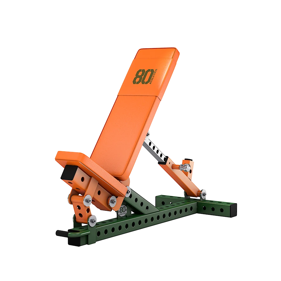 A GYM80 80Athletics Multi Position Bench with an angle-adjustable back pad