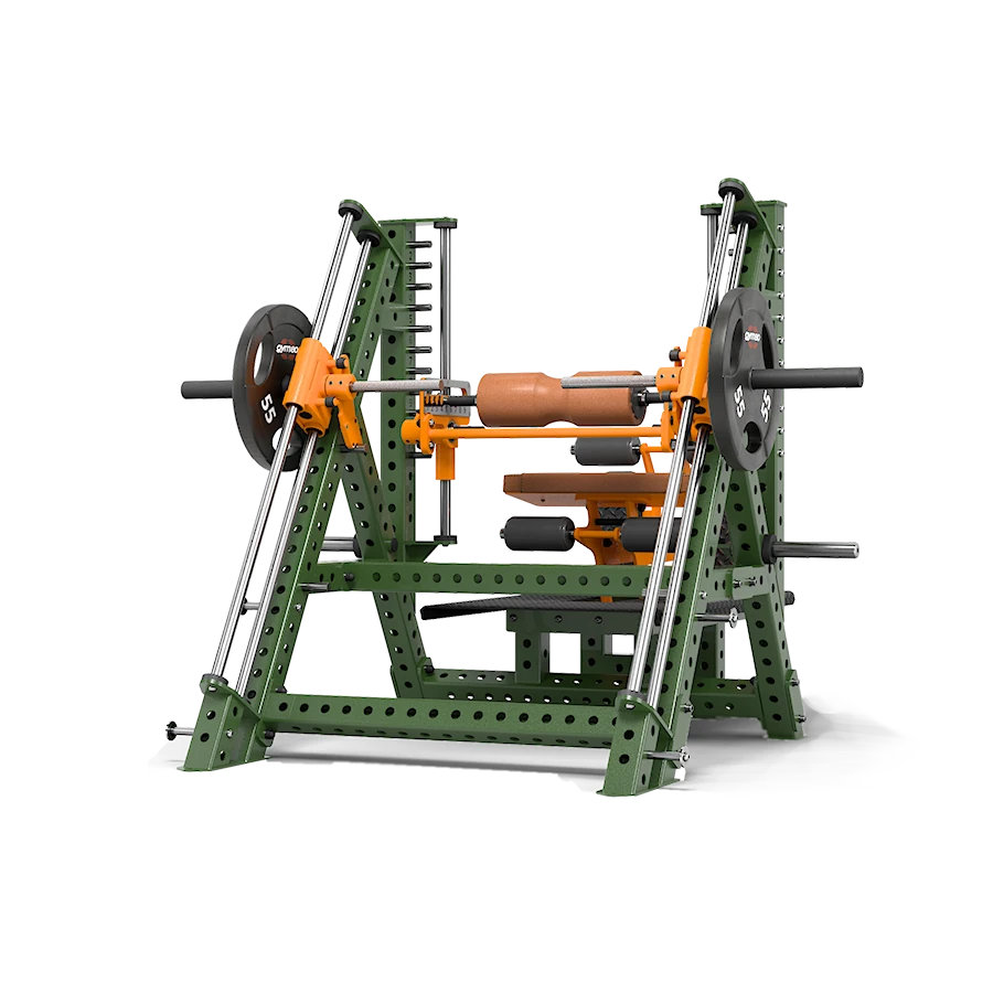 A GYM80 80Athletics Sliding Hip Extension machine with weight plates loaded