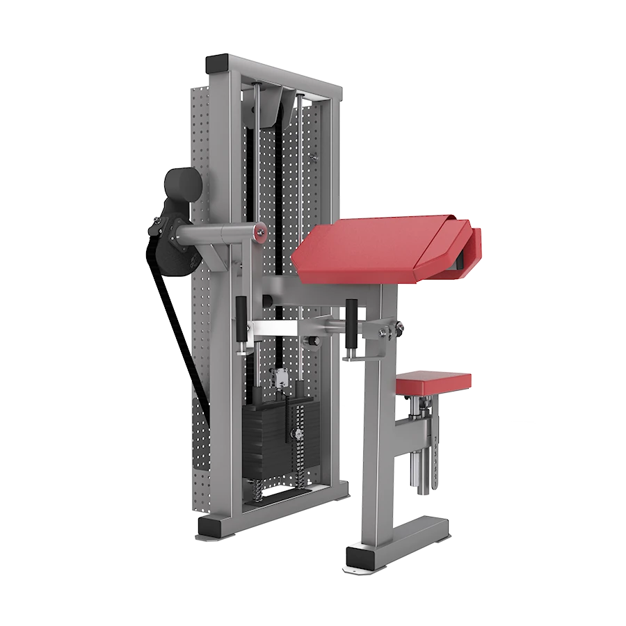 A silver and red GYM80 80Classics Biceps Curl Machine with a rotating handle grip