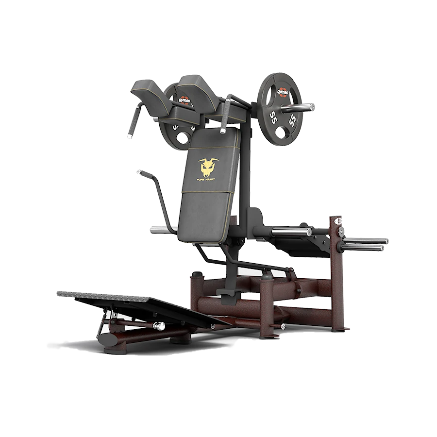 A GYM80 Pure Kraft Squat Machine with weight plates loaded
