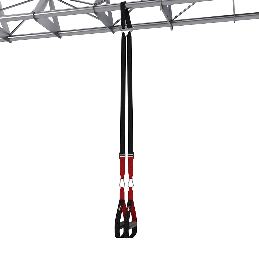 A GYM80 Sling Trainer hanging from an overhead rig