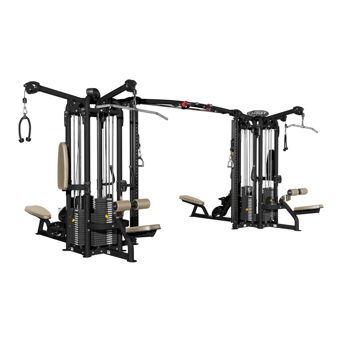 Black HOIST Multi-Jungle CMJ-6000-2 nine-station dual pod joined by a crossover pull-up bar