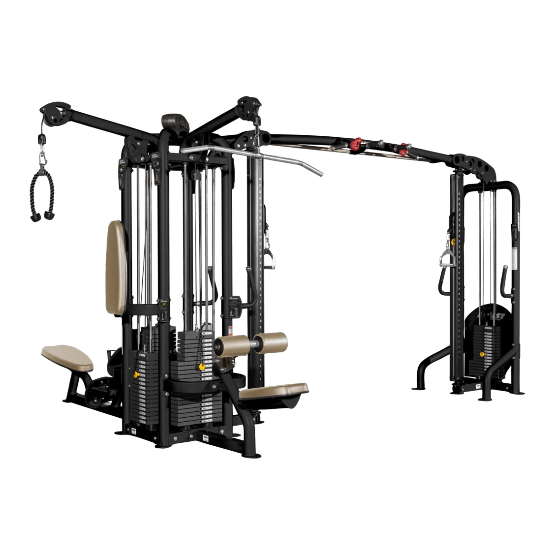 Black HOIST Multi-Jungle CMJ-6600-S six-station pod with a crossover pull-up bar and a stand-alone pulley