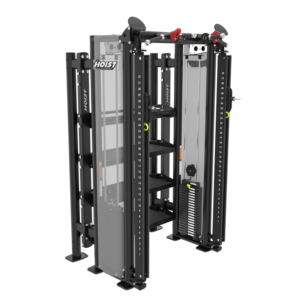 Black HOIST Performance Series EZG unit with two pulley columns and storage shelves