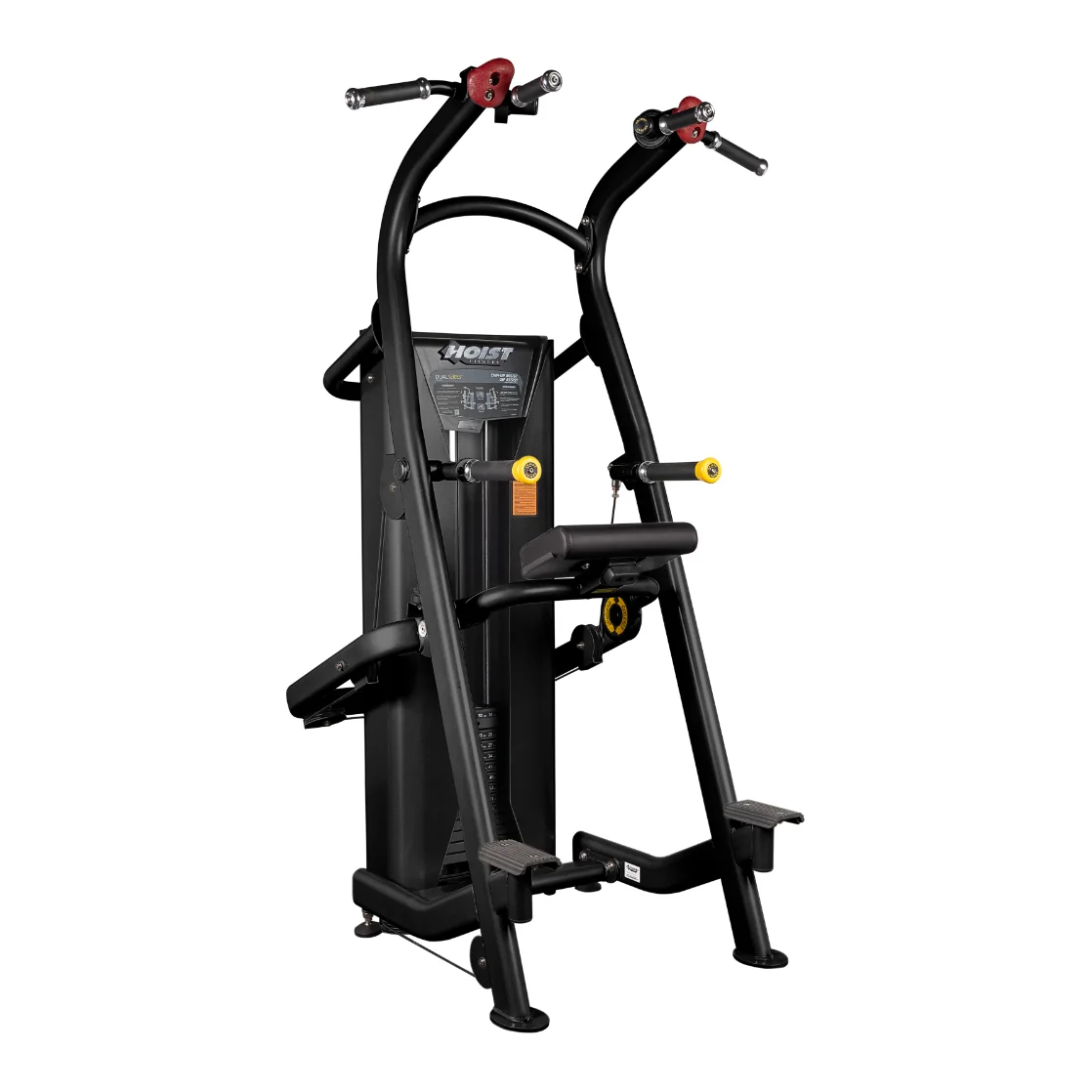 Black HOIST HD-3700 kneeling chin and dip assist machine with pull-up and dip handles
