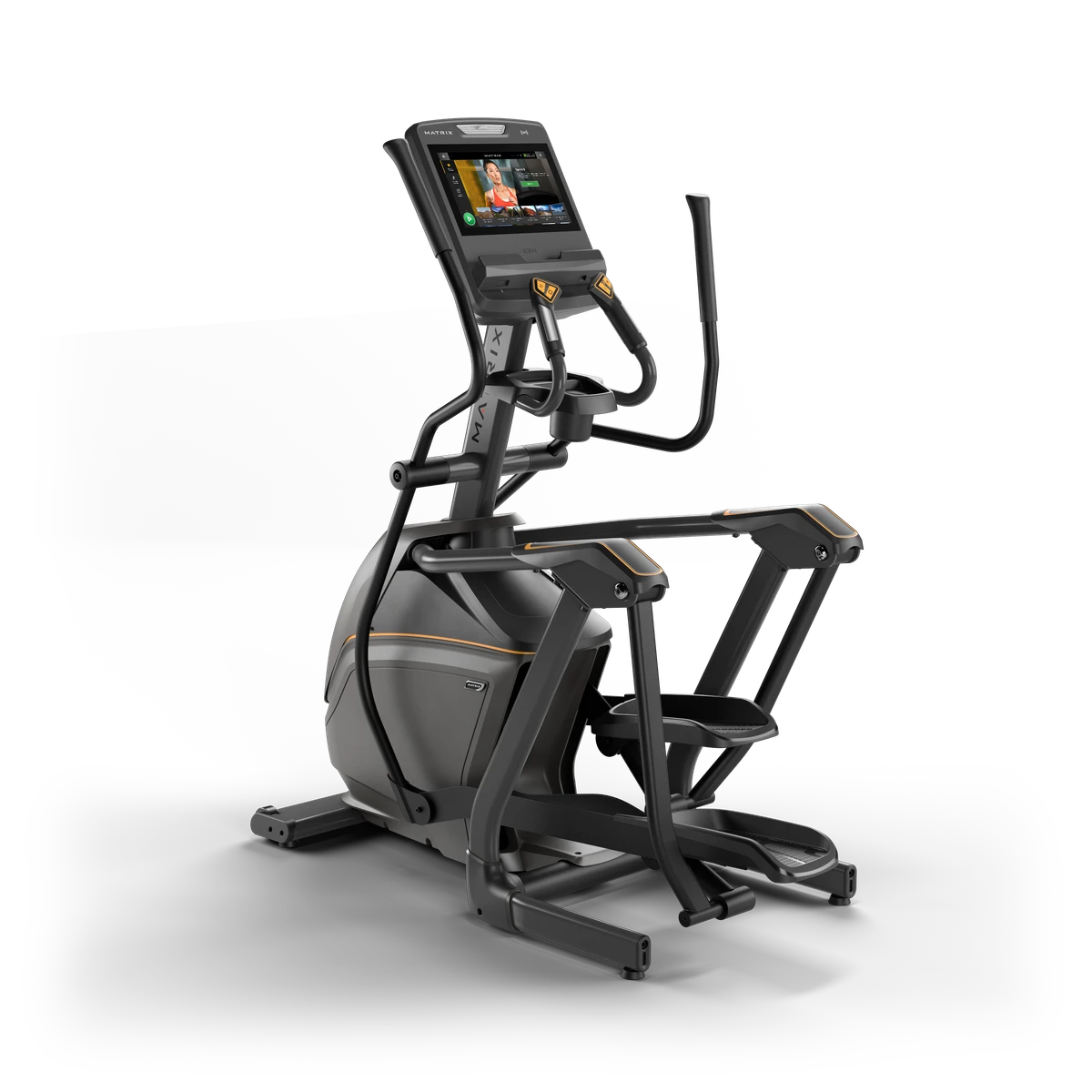 Silver and black Matrix Lifestyle elliptical cross-trainer with a touchscreen console