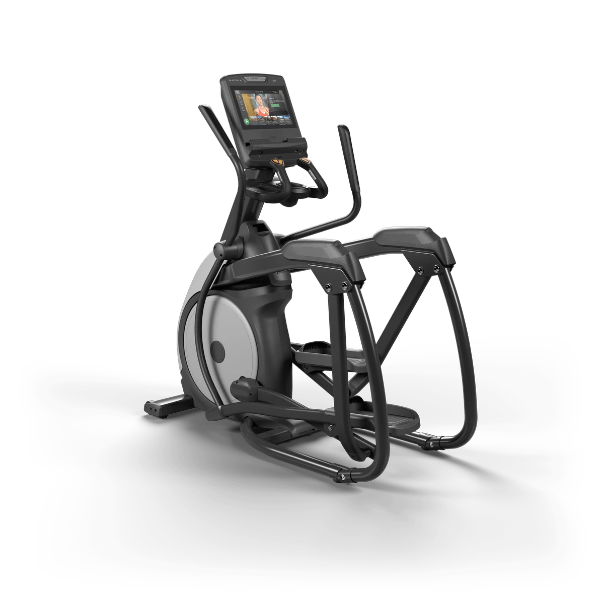 Black and silver Matrix Performance elliptical cross-trainer with a touchscreen console