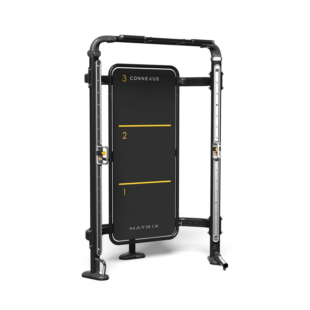 Black Matrix Connexus Compact functional training frame with a pull-up bar and a hinged, numbered medicine-ball target panel
