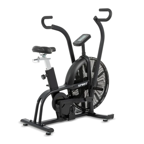 Black Spirit AB950 air bike with a large perforated fan wheel and dual moving handlebars