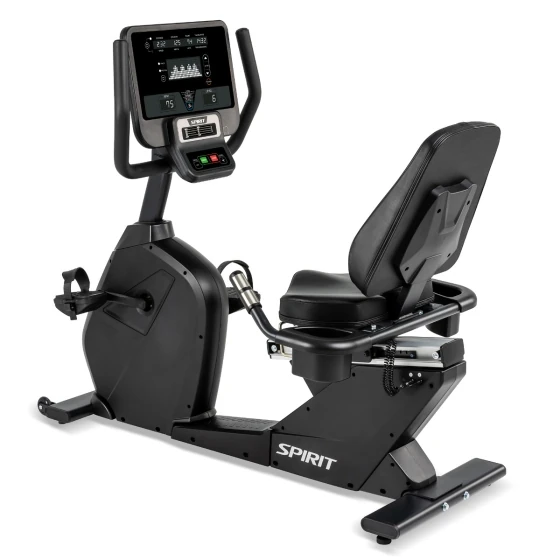 Black Spirit CR800 semi-recumbent exercise bike with a step-through frame