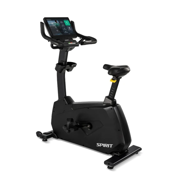 Black Spirit CU1000ENT upright exercise bike with a large 15.6-inch touchscreen console