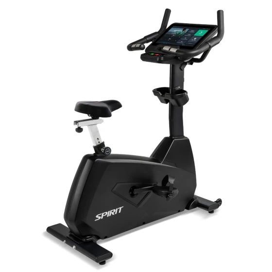 Black Spirit CU800ENT upright exercise bike with a large touchscreen console