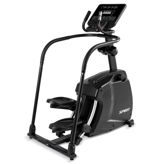 Black Spirit CS800 stepper with an arched overhead handrail and side-by-side foot platforms