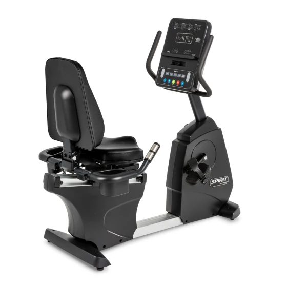 Black Spirit 4.0R rehab recumbent bike with a high-back seat and digital console
