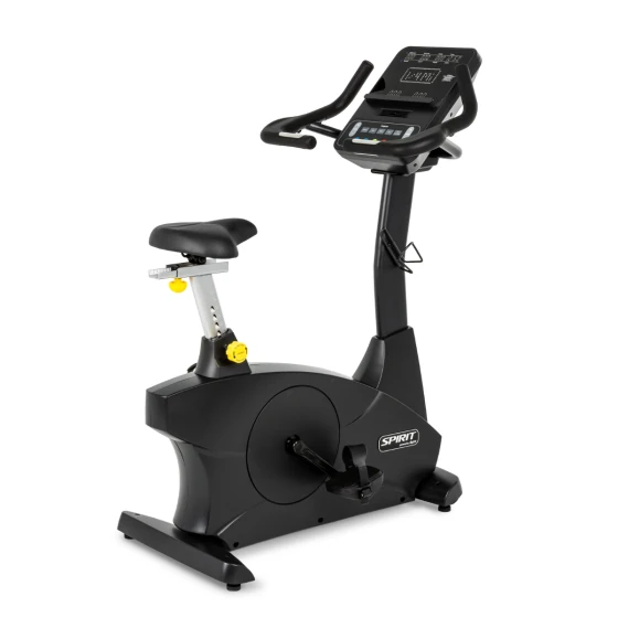 Black Spirit 4.0U rehab upright bike with yellow accent adjustment knobs