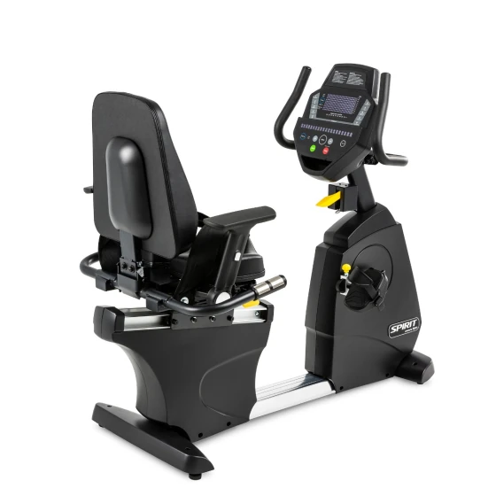 Black Spirit 7.0R rehab recumbent bike with a swiveling seat and digital console