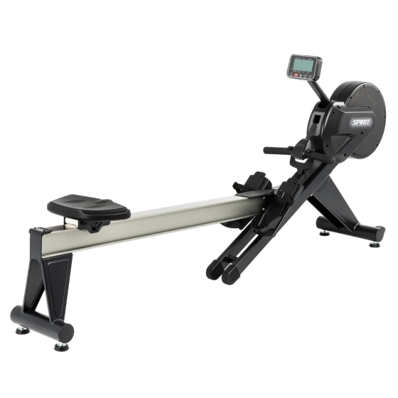 Black Spirit CRW800 rowing machine with a fan-and-magnetic resistance flywheel and fold-up frame