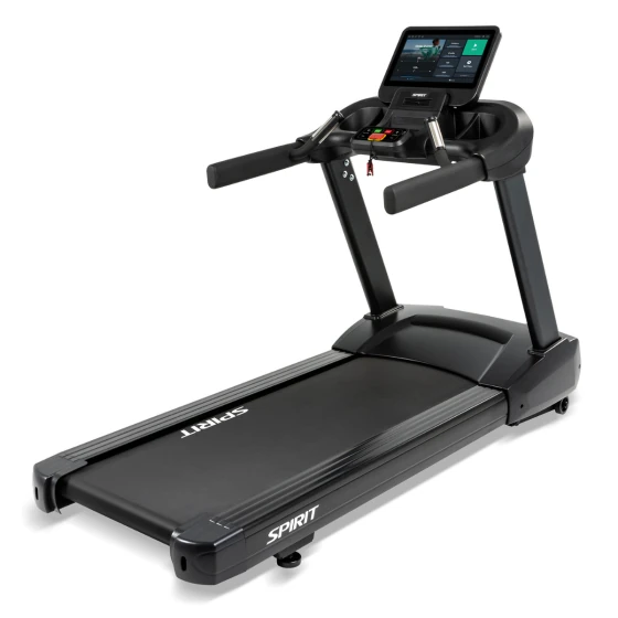 Black Spirit CT850ENT treadmill with a white side-rail accent and a large touchscreen console
