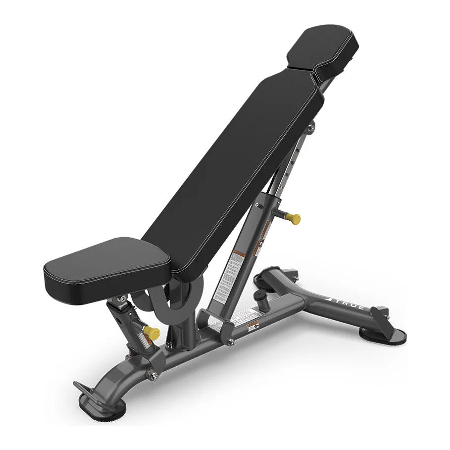 Gray-framed TRUE Force SF-1000 adjustable bench with black pads raised to an incline