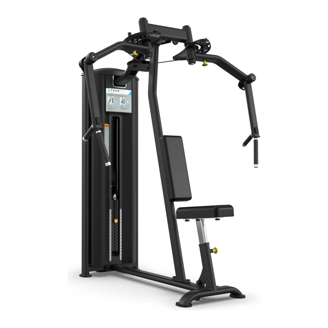 Black TRUE Fitness Line FS-55 pec fly and rear delt machine with swinging arms and a small seat