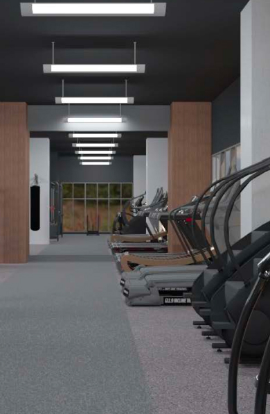 Custom 3D layout of a recreational center gym with multipurpose workout areas